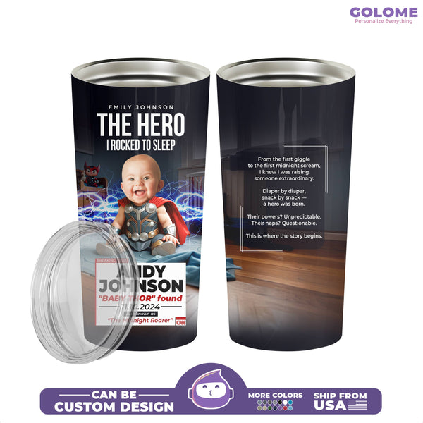 Personalized "The Hero I Rocked to Sleep" Baby Thor Tumbler – Custom Name, Date & Message